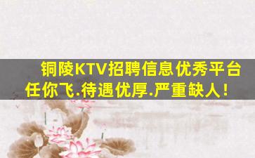 铜陵KTV招聘信息优秀平台任你飞.待遇优厚.严重缺人！